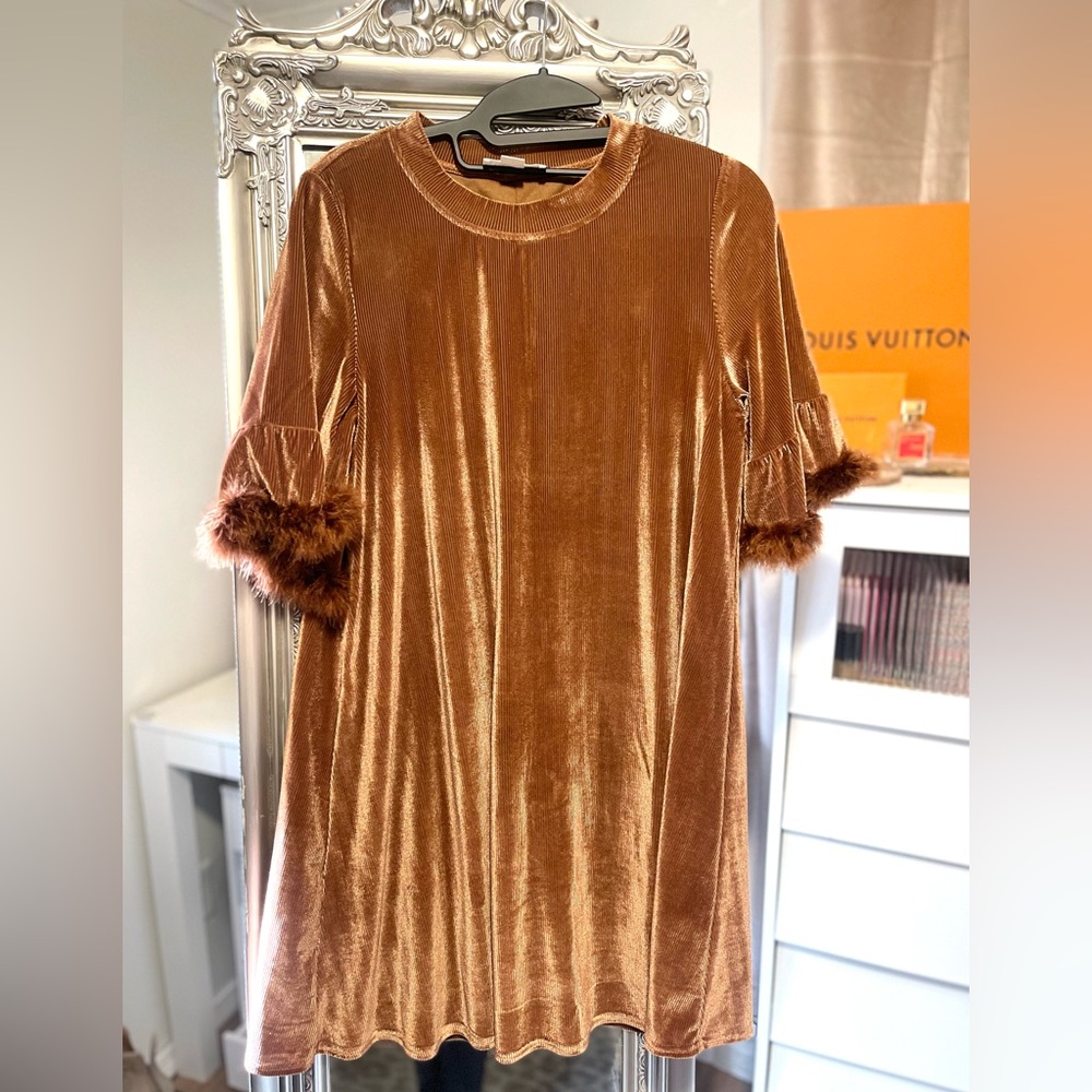Velvet Dress with Faux Fur Trim